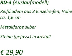 Reifdiadem aus 3 Einzelreifen, Höhe ca. 1,6 cm   Metallfarbe silber   Steine (gefasst) in kristall  € 29,90 RD-4 (Auslaufmodell)