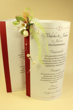 Menükarte „Drop”, Modell MK-S-2, Kombinierte Menü-/Getränkekarte - auch als Tischlicht verwendbar, Höhe 21 cm. max. Durchmesser ca. 12 cm